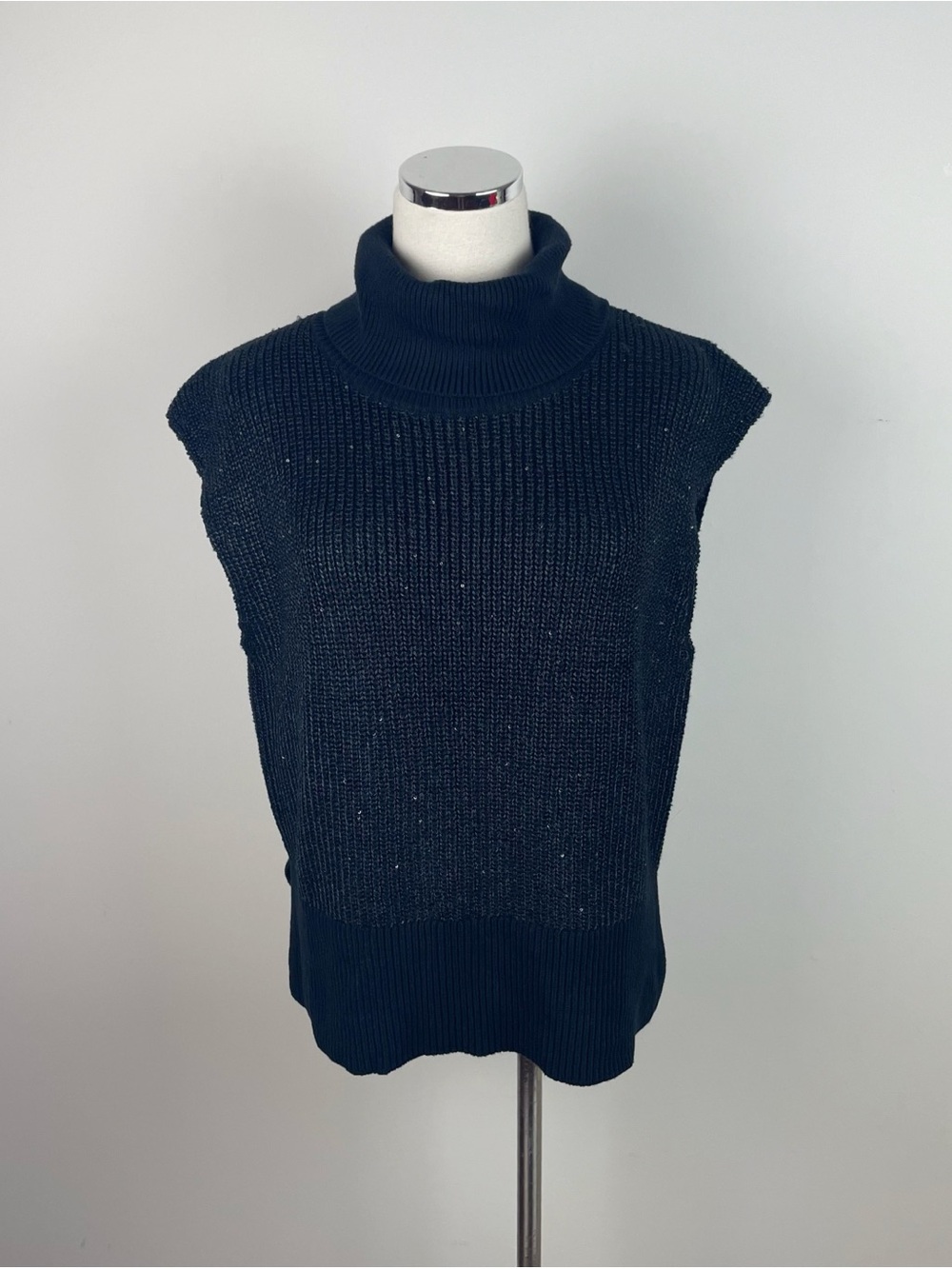 Michael Kors Black Sparkle Knit Turtleneck Sweater Top Women Large